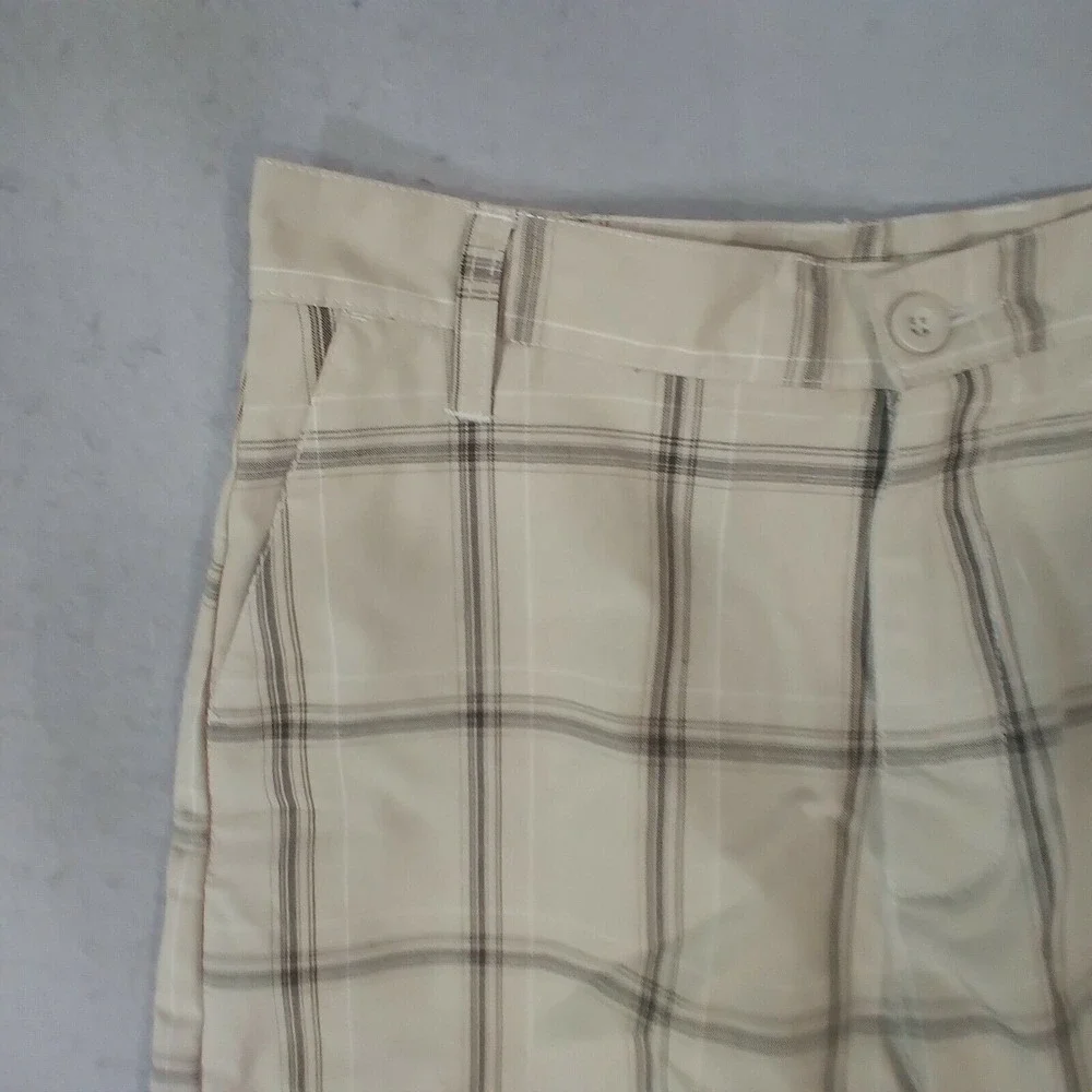 Burnside shorts youth boys size 18 tan beige plaid lightweight cotton NEW